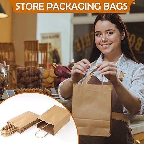 XPCARE Brown Paper Bags with Handles, 200Pcs 5.25x3.25x8.25'' Kraft Bags - Image 3