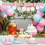 Funnymoom 400 Pcs Gingham Party Supplies for 50 Guests Pink and Blue Paper Plates and Napkins Set Knives Spoons Forks Cups Disposable Dinner Party Cutlery for Gender Reveal Baby Shower Birthday - Image 5
