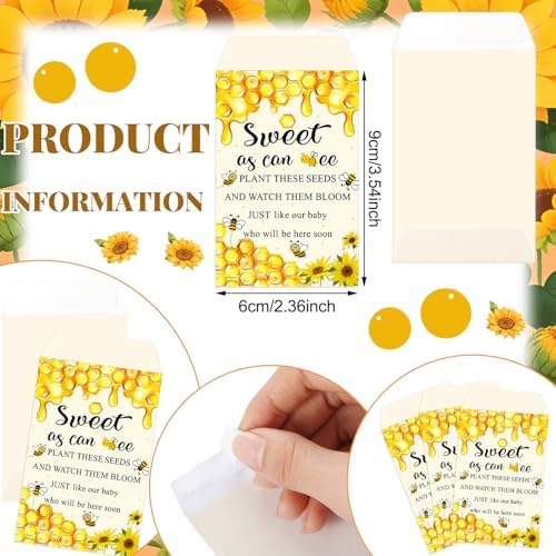 Ctosree 50 Sets Sweet As Can Bee Baby Shower Favors for Guests Honeybee Seed Packets Bulk Include Self Adhesive Seed Packets Flowerpot Thank You Tags Organza Bags for Sweet Bee Theme Baby Shower - Image 4
