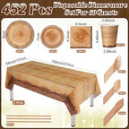 Funnymoom 452 Pcs Camping Wood Grain Party Decorations Rustic Wood Disposable Paper Plates Napkins Cups Tablecloth Cutlery Straws for Forest Themed Party Decorations Hunting Birthday Supplies - Image 2