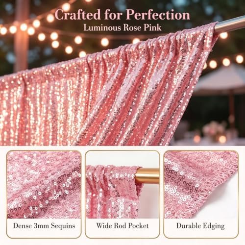 ShinyBeauty Sequin Backdrop Curtains 4 Panels Fuchsia Pink Party Birthday - Image 4