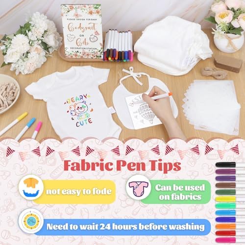 201 Pcs Baby Shower Set Baby Shower Game Sign Baby Bib Bodysuit White Baby Bib Newborn Bodysuit Baby Shower White Decorating Kit(PinkFlowerButterfly) - Image 4