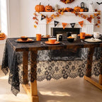 Lace Tablecloth 10FT Rectangle Wedding Overlay Black Halloween Fabric 2Pack - Image 5