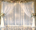 Suppromo White Tulle Backdrop Curtain with Lights String for Parites 20×8ft Sheer Curtains Wedding Baby Shower Birthday Party Photo Shoot Decorations(4 Panels 5ft×8ft) - Image 2