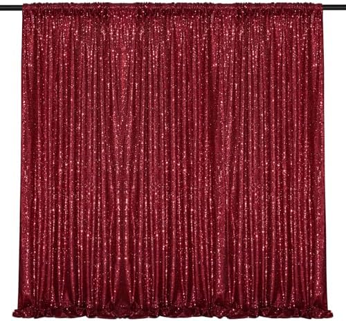 Burgundy Sequin Backdrop 2 Pcs 5FTx10FT Glitter Backdrop Curtains Birthday Party Decoration Photography Backgrounds Fabric Backdrop by SoarDream