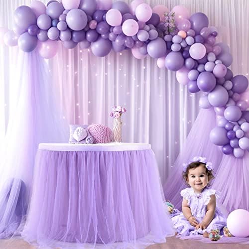 2 Pack 6ft Lavender Table Skirts for Rectangle Tables or Round Tables Lavender Ruffle Tulle Tutu Tablecloth for Girls Baby Shower Birthday Party Wedding Cake Dessert Table Decorations - Image 4