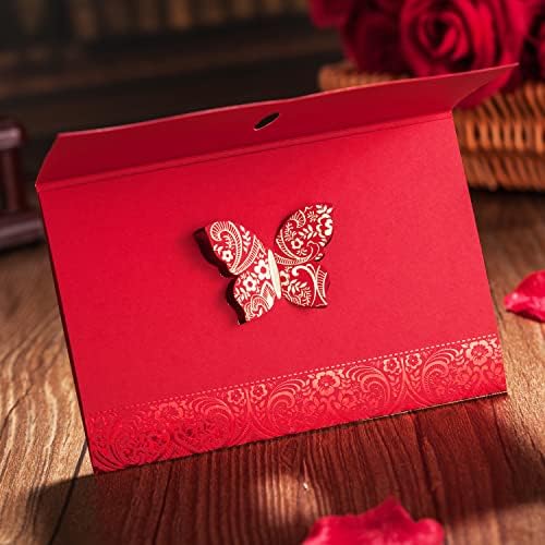 Hosmsua 50PCS Personalized Red Laser Cut Lace Flora Invitations Cards with Gold Butterfly and Envelopes for Bridal Shower Wedding Quinceañera Invitation - Image 3