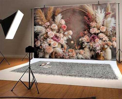 8 x 6 ft Bohemian Floral Wedding Backdrop Retro Boho Flowers Pampas Grass Curtain Photography Background Bridal Shower Anniversary Birthday Baby Shower Pregnancy Party Decoration Photo Banner - Image 4