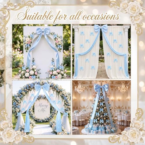 Crowye 13 Pcs Large Pink Bow Decor Set for Party Wedding, Blue, Satin - Image 4