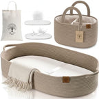 Baby Changing Basket Includes Diaper Caddy - Soft & Waterproof Dual-Cover, Portable, Changing Pad for Dresser & Changing Table, Gift for Baby Shower, Organic Cotton Rope by JJOOBabyCo