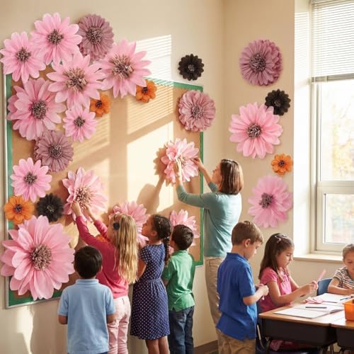 ForraFun 36 Pcs Boho Giant Paper Flowers Decoration for Wall Sizes 10" to 24'' Tissue Paper Pom Poms in 5 Flowers Wall Mexican Backdrop Decor for Birthday Wedding Baby Shower Bridal Shower Party - Image 5