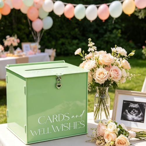 Acrylic Card Box with Lock & Slot, Sage Green Wedding Card Boxes for Reception Monetary Envelope Cash Gifts, Large Gift Cards Holder Box for Graduation Bridal Baby Shower Party Supplies - Image 5