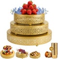3-Piece Gold Cake Stand Set (8", 10", 12"), Elegant Metal Round Dessert Display Pedestals, Versatile Cupcake Pastry Serving Trays for Wedding, Birthday, Baby Shower Party Decor by MHEOMTME