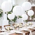 6 Pack White Paper Lanterns with Artificial Rose Garlands, 8 10 12 Inch Hanging Paper Lantern Kit with Nylon Fishing Line, Ivory Floral Ceiling Decor for Wedding Birthday Baby Shower Party by Kittmip
