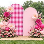 Tegeme 2 Set Gingham Arch Backdrop Cover 7.2ft 6.6ft Arch Cover, Rose Pink by Tegeme