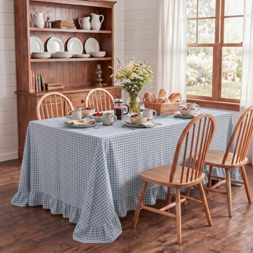 Eternal Beauty Gingham Ruffled Tablecloth Dusty Blue White 60x120 Farmhouse by EternalBeauty
