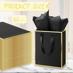 Yeaqee 50 Pcs Metallic Paepr Gift Bags Bulk with Handles,Black Gold - Image 2
