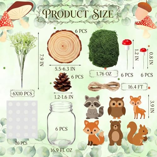 43 Pcs Woodland Animals Centerpieces Forest Animals Tabletop Centerpiece for Baby Shower Jungle Birthday Party Decor Kit with Mason Jar Babysbreath Animal Cutouts Wood Rounds Pine Cones Moss - Image 3
