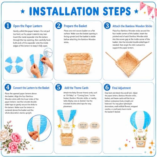 Light Blue Hot Air Balloon Decorations for Baby Shower Table Centerpieces - Image 4