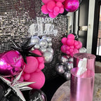 Hot Pink and Black Balloons,50PCS 12 Inch Black Pink and Silver Confetti Balloons with Ribbon,for Girls Wedding Bridal Shower Birthday Party Decorations (Pack of 3) - Image 4