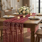 Artoid Mode 6PC Burgundy Gold Gauze Table Runner 120 Inch 10FT, Glitter Metallic Foil Sheer Dining Wedding Anniversary Holiday Birthday Table Decor for Home Party - Image 5