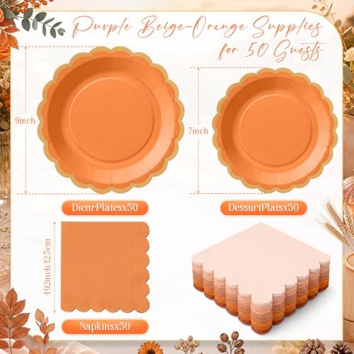 Zhehao 150 Pcs Orange Paper Plates Napkins Serves 50 - Image 3