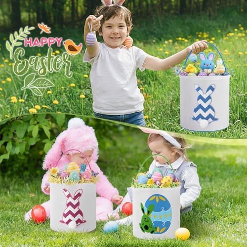 Honeydak 6 PCS Easter Basket for Kids, Bunny Tote Bags Mixed Colors - Image 5