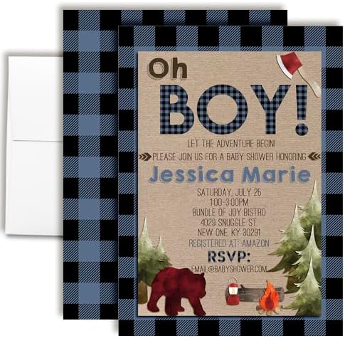 Amanda Creation Custom Baby Shower Invites Blue Lumberjack Baby Shower Invitations 20 5x7 Custom Personalized Invites With Envelopes by AmandaCreation