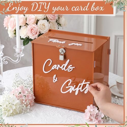 BreezeHug 10" Burnt Orange Wedding Card Box with Lock, Fall Boho Money Box - Image 5