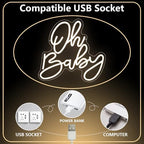Oh Baby Neon Sign, Baby Shower LED Neon Light for Party Wall Decor Light Up Sign for Gender Reveal Birthday Party Decorations Warm White Dimmable USB Powered(14.2"*12.9") - Image 6