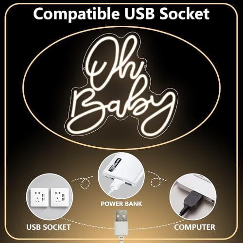 Oh Baby Neon Sign, Baby Shower LED Neon Light for Party Wall Decor Light Up Sign for Gender Reveal Birthday Party Decorations Warm White Dimmable USB Powered(14.2"*12.9") - Image 6
