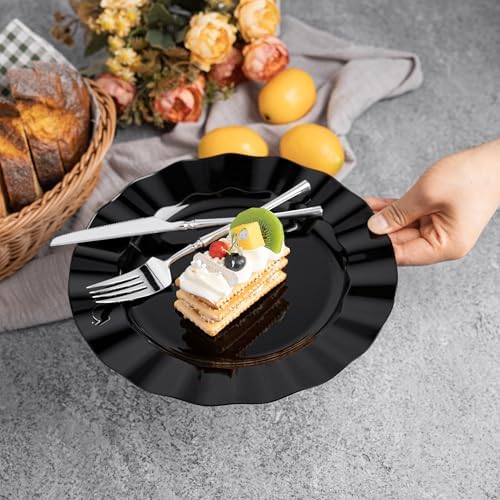 72 Pack Black Plastic Plates, 10" Disposable Wave Edge Dinner Plates - Image 6