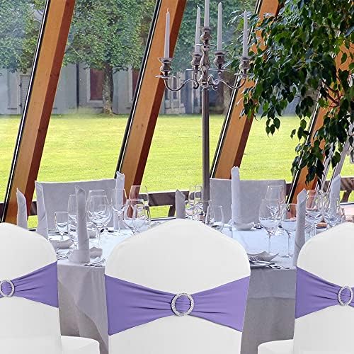 Lavender Chair Sashes 50 Pack, Spandex Chair Bands with Buckles for Wedding Party, Elastic Chairs Bows for Birthday Decoration - Image 4