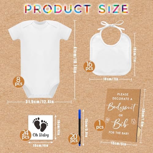 69 Pcs Baby Bib Bodysuit Baby Shower Set Baby Shower Game Sign Baby Feeder Bib Newborn Bodysuit Fabric Marker - Image 2