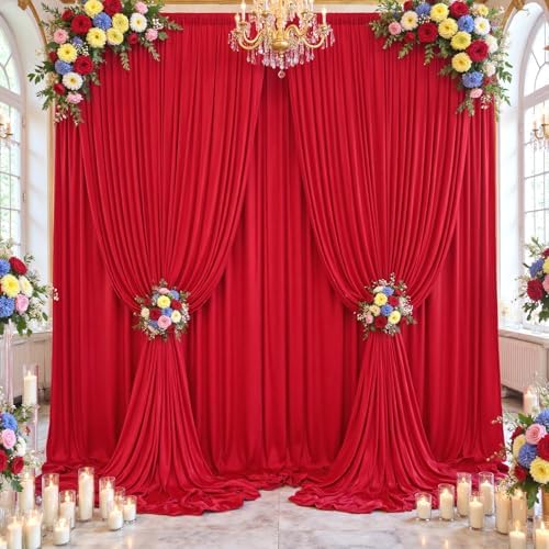 20×14ft Wrinkle Free Red Backdrop Curtain for Wedding Parties,2 Panels 5×14ft Height Soft Silky Polyester Backdrop Drapes Red Photo Back Ddrop Curtains for Event Photography Christmas Background Cloth by ENJOYYOURPARTY