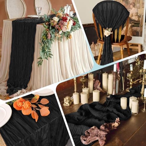 28 Pack Black Cheesecloth Table Runner 17x108 Inch Semi Sheer Boho Gauze Cheese Cloth Fabric Table Runners, for Wedding Party Baby Shower Birthday Home Decor Garden Farmhouse - Image 5