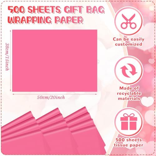 500 Sheets Hot Pink Tissue Paper 15 x 20 Inch for Breast Cancer Awareness - Image 3