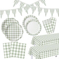 Sage Green 254 Pcs Gingham Plates Napkins Party Supplies for 50 by Unknown