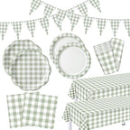 Sage Green 254 Pcs Gingham Plates Napkins Party Supplies for 50 by Unknown