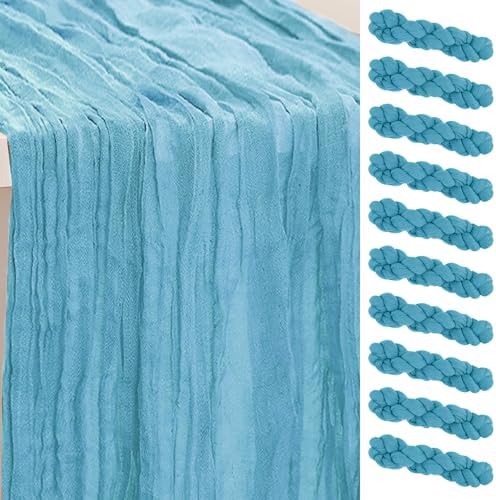 10 Pack Baby Blue Cheesecloth Table Runner 35x120 Inch 10Ft Rustic Gauze Cheese Cloth Table Runner Sheer Cheesecloth Table Runners for Wedding Party Bridal Shower Decoration by SuBleer