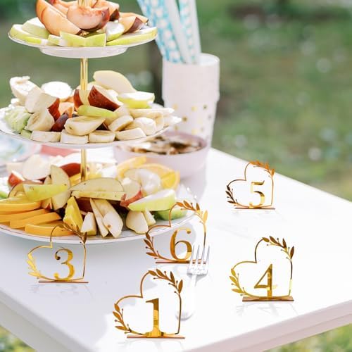 Wedding Table Numbers 1-20, Gold Heart Design with Leaf Detail, Freestanding Metal Table Decor - Image 6