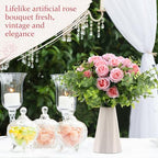 Zeyune 8 Pack 12 Inch Artificial Rose Bouquet, Light Pink - Image 3