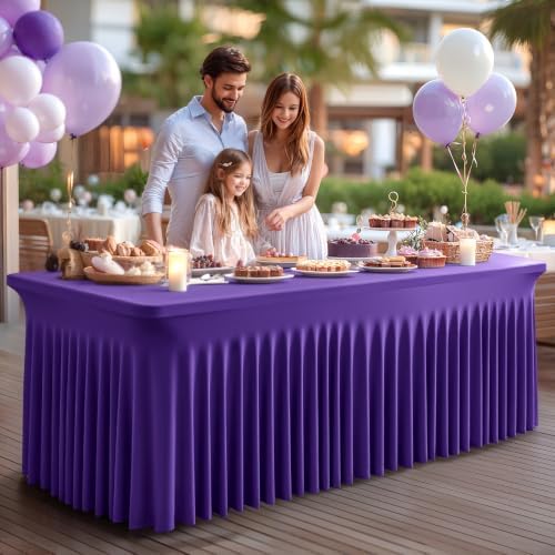 6 Packs Purple Spandex Table Covers 6 Foot, Fitted Stretch Table Cloth with Skirts 72x30 Inch, Wrinkle-Free Floor Length Rectangle Tablecloths for Trade Show Weddings Parties Banquets Events - Image 5