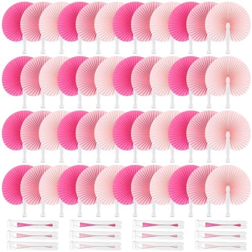 Mifoci 60 Pcs Pink 24 Pcs Round Paper Folding Fans Bulk for Party by Mifoci