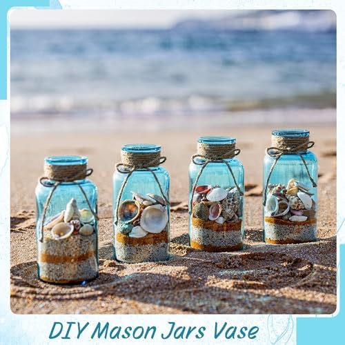 12Pack Mason Jar Vases for Centerpieces, Aqua Blue Glass Flower Vase - Image 4