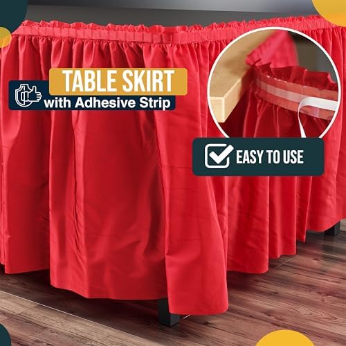 Exquisite Red Table Skirt 24 Pack - Disposable Plastic Table Skirts for Rectangle Tables 6ft 8ft & Round Tables - 29in x 14ft Self-Adhesive Strip - Birthday Wedding Gender Reveal Decor - Image 3