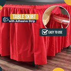 Exquisite Red Table Skirt 12 Pack - Disposable Plastic Table Skirts for Rectangle Tables 6ft 8ft & Round Tables - 29in x 14ft Self-Adhesive Strip - Birthday Wedding Gender Reveal Decor - Image 3