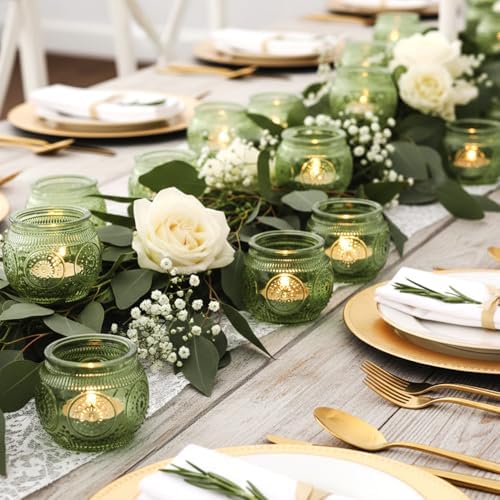 24 Pcs Green Candle Holder-Floral Style Vintage Candle Holders for Wedding Table Centerpieces, Bridal Shower Decor, Rustic Wedding Decor, Tea Party - Image 4