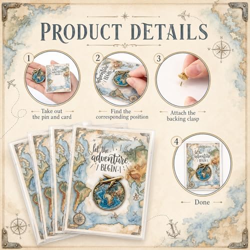 Highergo 48 Sets World Travel Map Enamel Favors Plane Appreciation Cards - Image 3