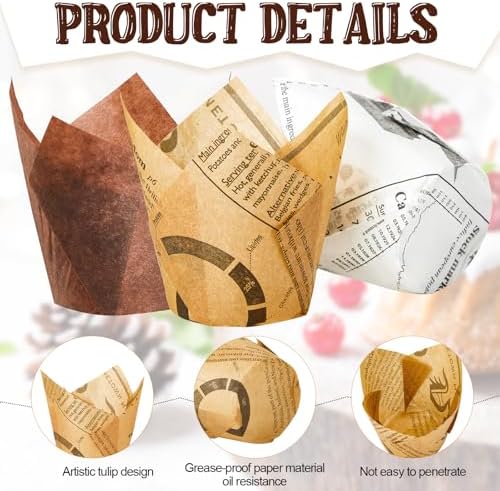 Potchen 800 Pcs Tulip Cupcake Liners Baking Cups,Newspaper,Mocha Style - Image 3